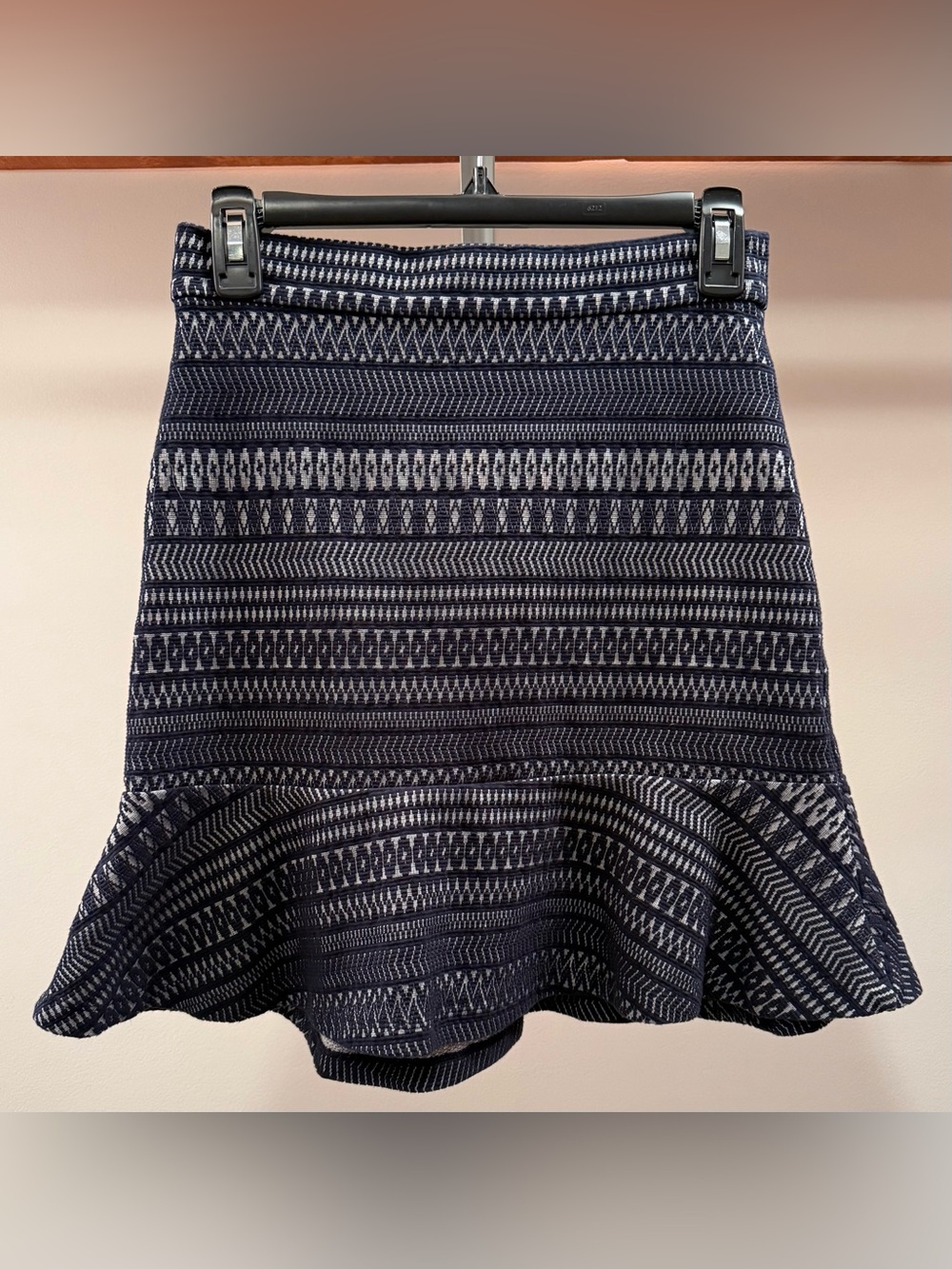 Banana Republic Navy and White Jacquard Flounce Skirt